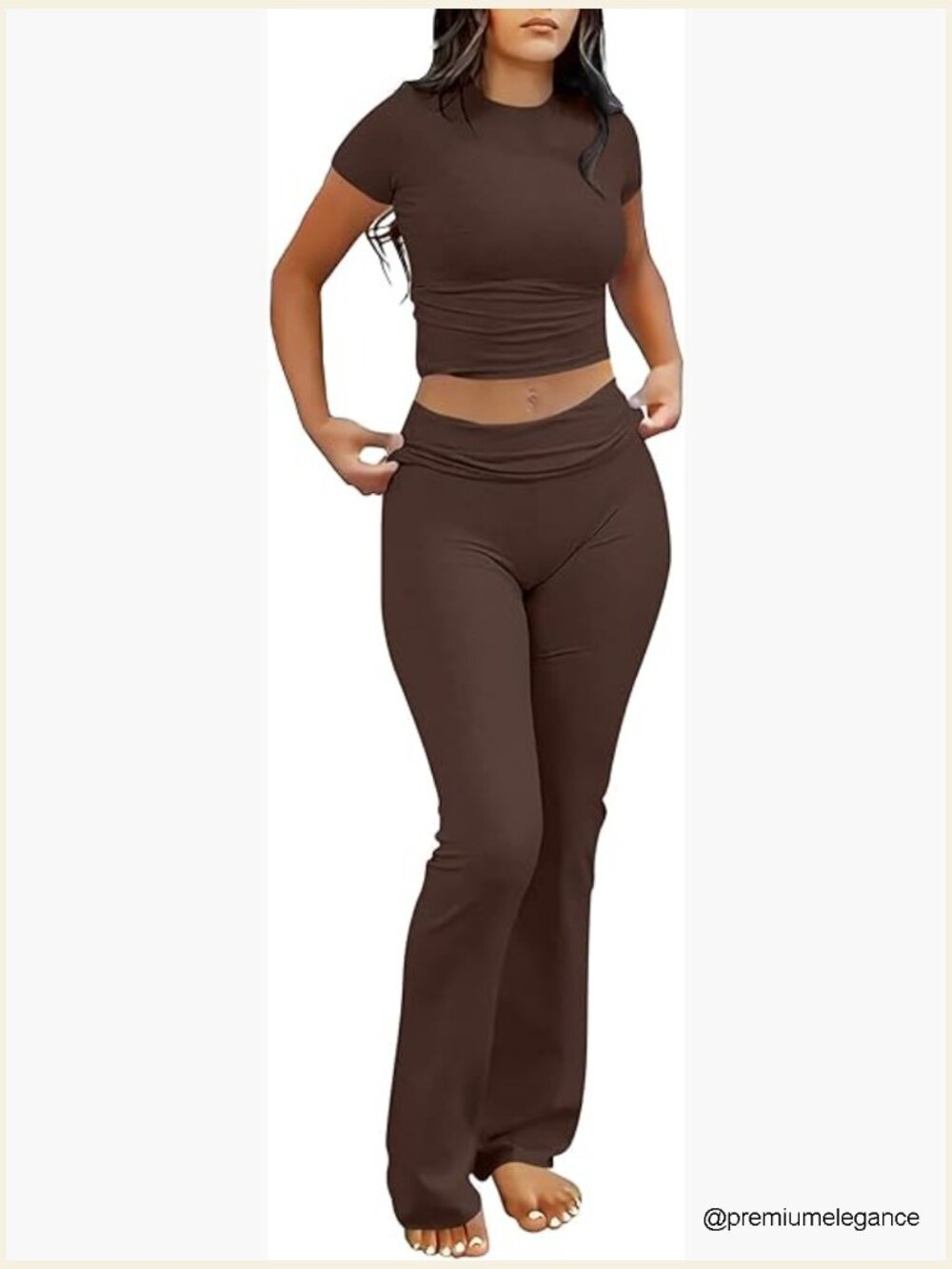 2 Piece Lounge Set Crop Top & Foldover Flare Leggings Yoga Workout Matching